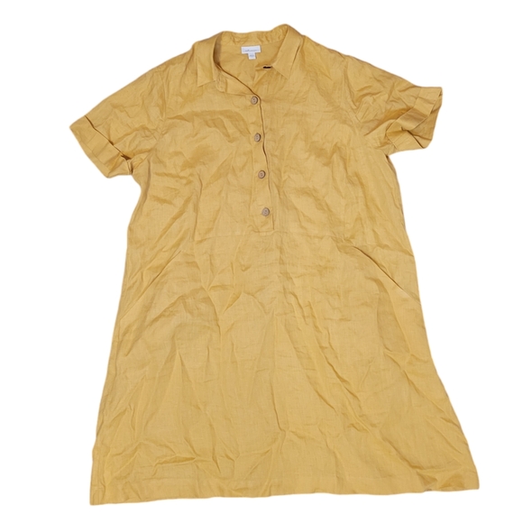 J. JILL Love Linen 100% Linen Mustard Yellow Wooden Buttons Collar Pockets XL - Picture 4 of 13